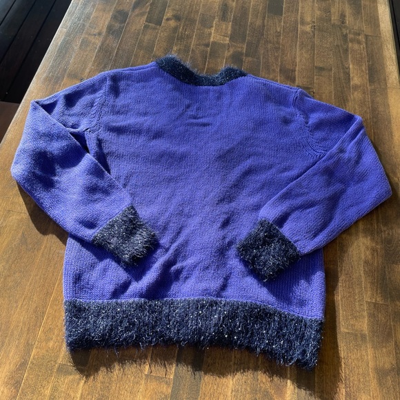 Authentic Juicy Couture Purple Cardigan Sweater- Blk Sparkle, Fluffy Trim Sz 12 - Picture 4 of 15